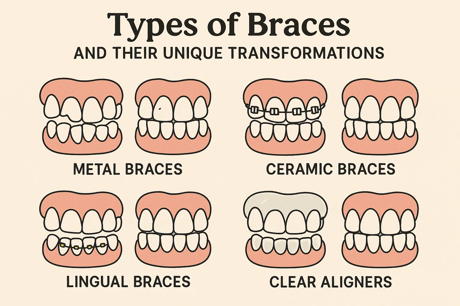 A comprehensive visual guide showcasing patient smile transformations before and after braces.