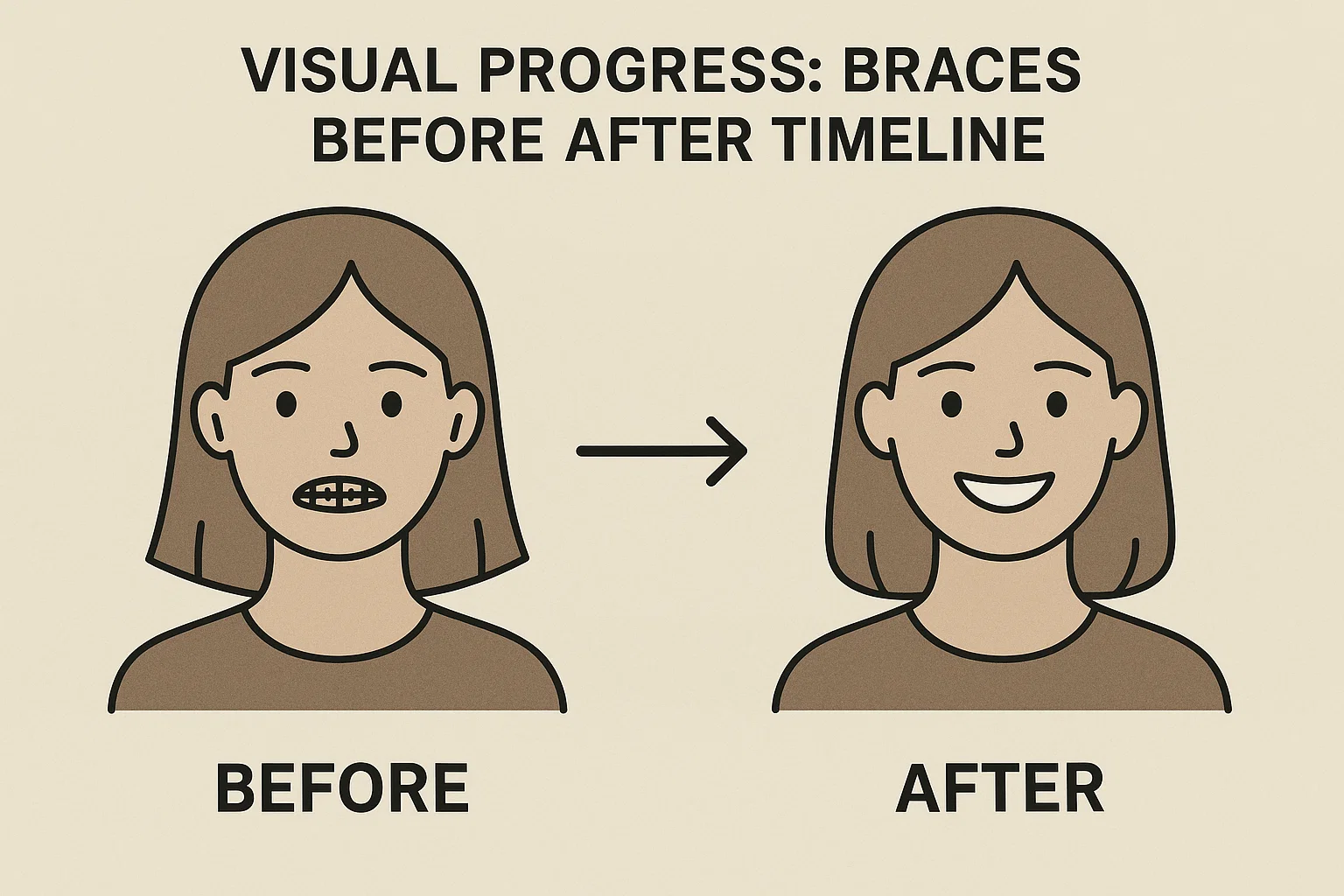 A detailed timeline visualization showing progressive braces before after transformation stages.