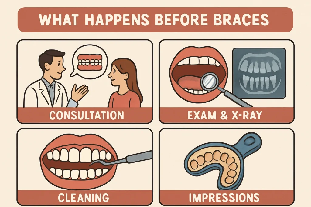 A detailed comparison of a patient's smile transformation before and after braces.