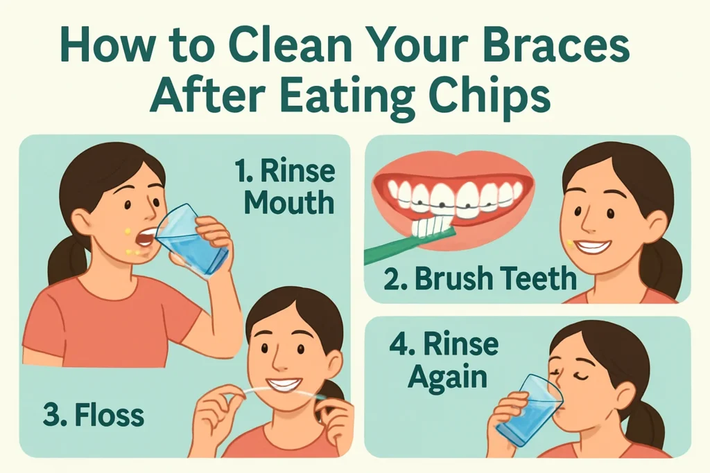Can I eat chips with braces? Learn how to clean your braces after eating chips.