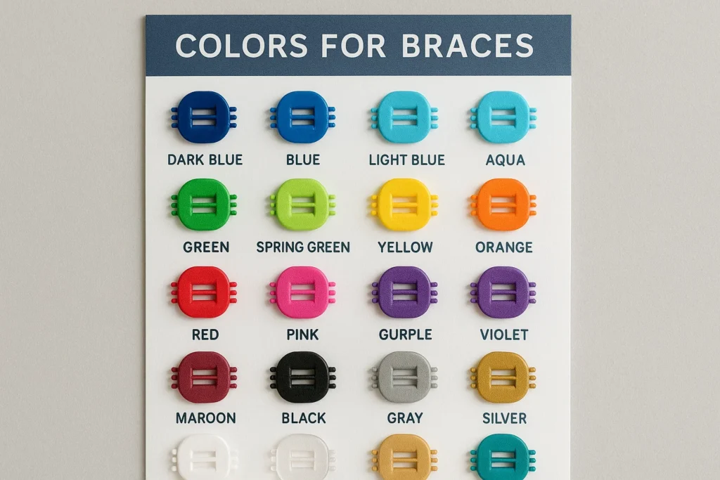 A vibrant selection of colorful rubber bands for braces arranged in a rainbow pattern.