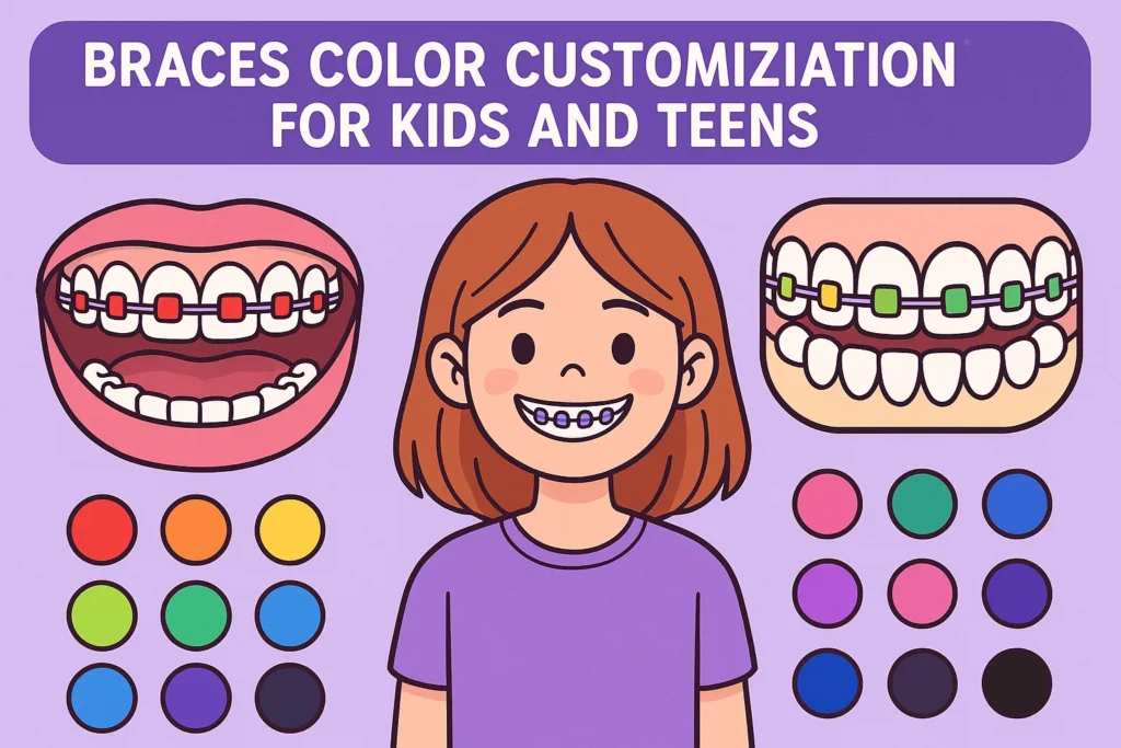 A fun and playful assortment of braces color options for kids and teens to customize their smile.
