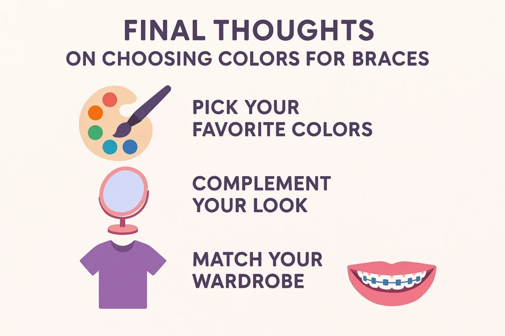 An inspiring collage showcasing the journey of selecting colors for braces and the resulting confident smiles.