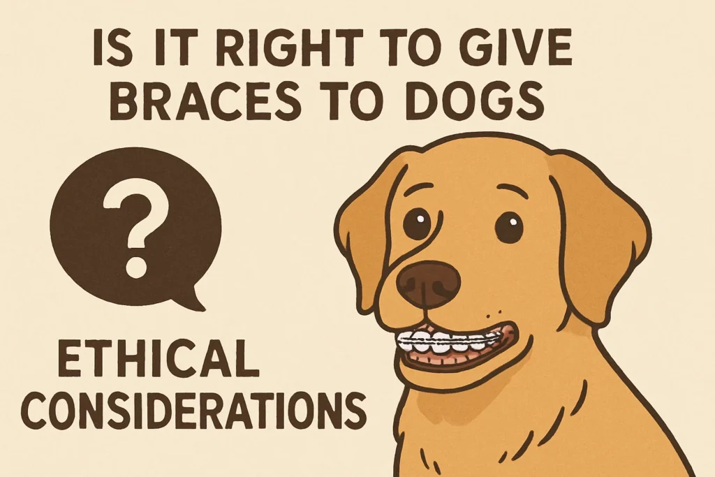 A thoughtful veterinarian having a consultation with dog owners about the ethical pros and cons of braces for their pet.