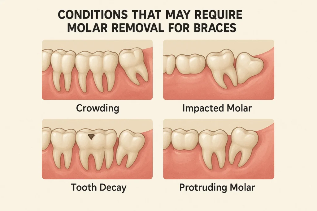 Molar Removal for Braces – Conditions that may require molar removal for effective orthodontic treatment.