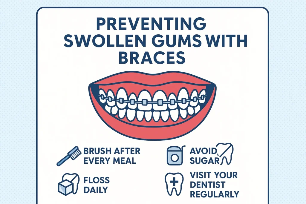 Swollen Gums with Braces, explaining how to prevent gum swelling during orthodontic treatment with proper care.