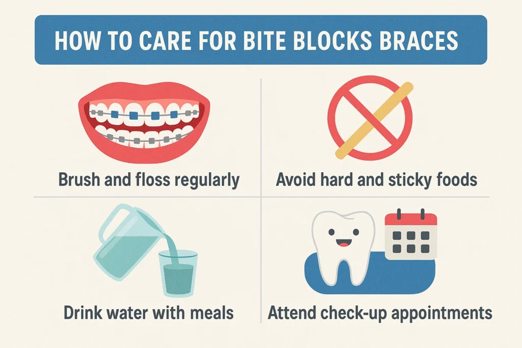"How to care for bite blocks braces to maintain oral hygiene and ensure effective orthodontic treatment.