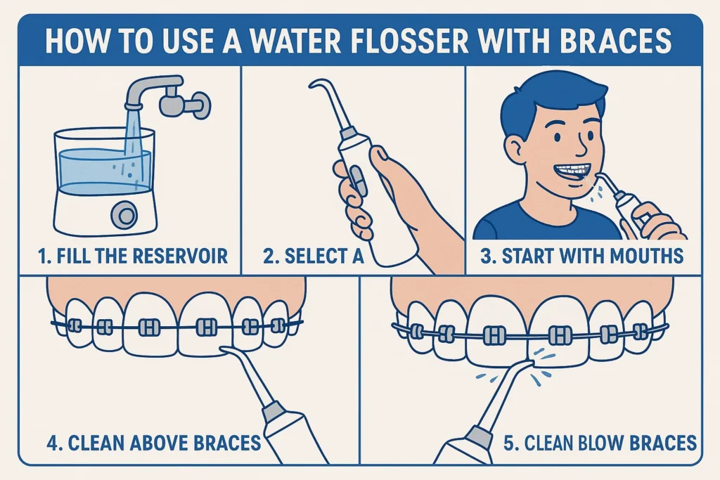 Best water flosser for braces 2025: A step-by-step guide on how to use a water flosser effectively with braces for optimal oral care.
