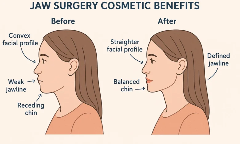 Jaw surgery cosmetic benefits, including improved facial symmetry and enhanced appearance