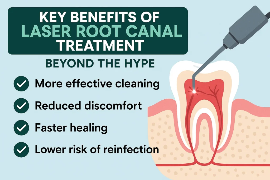 Laser root canal benefits: A detailed look at the key advantages of laser root canal treatment, offering precision, reduced pain, and faster recovery