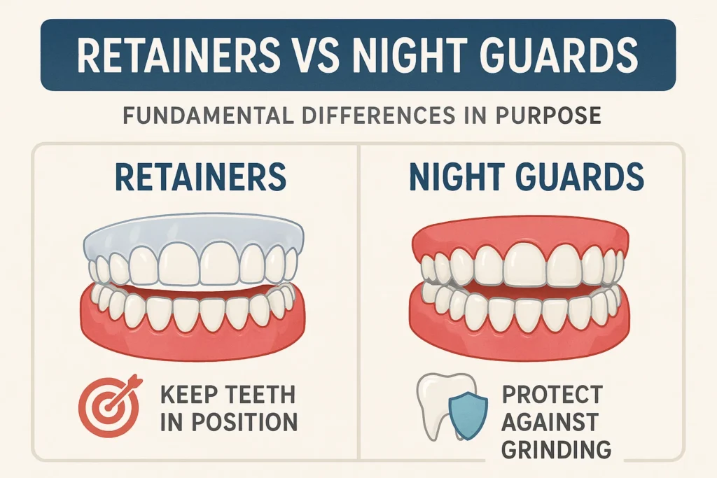 Retainers vs night guards: Key differences in purpose and usage for dental care.