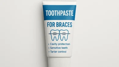 A close-up image comparing a variety of toothpaste tubes, highlighting the best choices for effective and safe orthodontic care with braces.