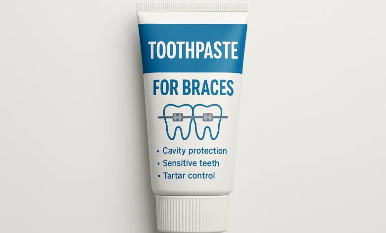 A close-up image comparing a variety of toothpaste tubes, highlighting the best choices for effective and safe orthodontic care with braces.