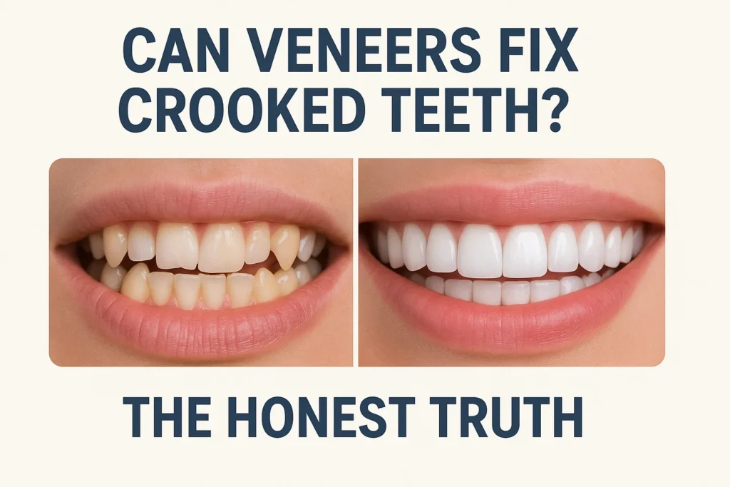 Veneers Before After Crooked Teeth – Can veneers fix crooked teeth? Before and after results showing the transformation of crooked teeth with veneers.