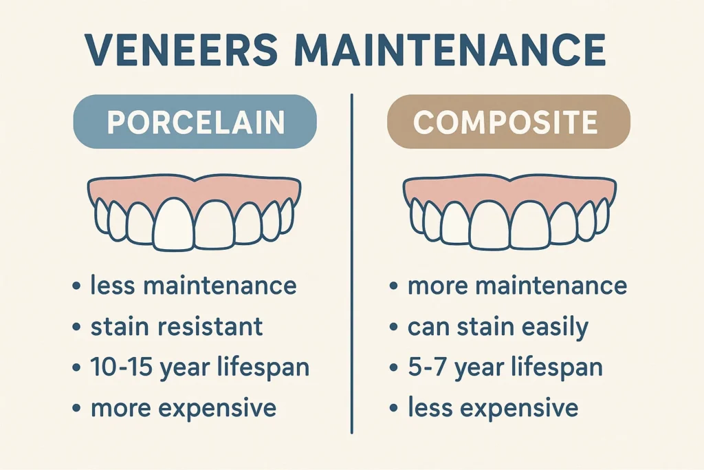 Veneers Whitening Maintenance keeps porcelain and composite veneers looking naturally bright