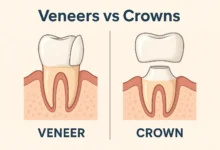 Veneers vs Crowns Difference – A clear comparison between veneers and crowns, highlighting the key differences in dental treatments.
