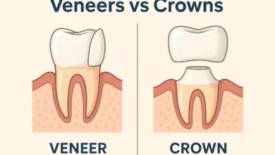 Veneers vs Crowns Difference – A clear comparison between veneers and crowns, highlighting the key differences in dental treatments.