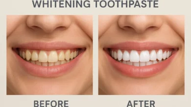 Before and after results of using whitening toothpaste to achieve a brighter smile