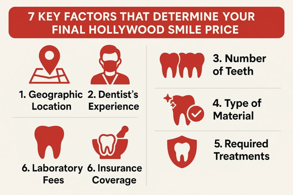 Explore the 7 key factors that influence the Hollywood Smile Cost USA 2025 and determine your final price for treatment.