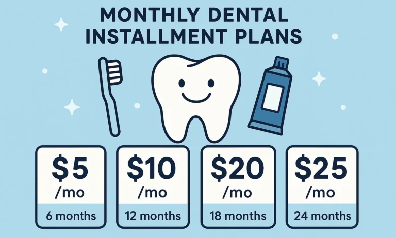 Affordable monthly dental installment plans for easy financing of dental treatments.