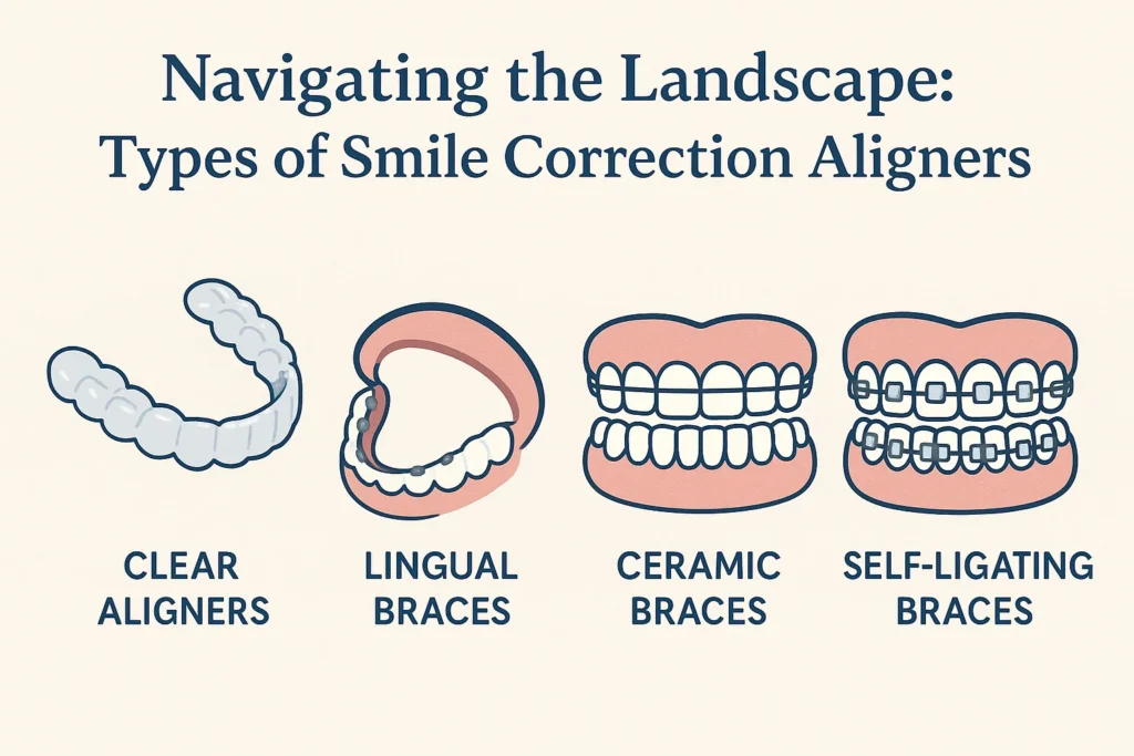 Explore the different types of smile correction aligners and how they help achieve a perfect smile