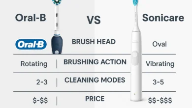 Oral B vs Sonicare Comparison shows a detailed look at both toothbrush brands side by side.