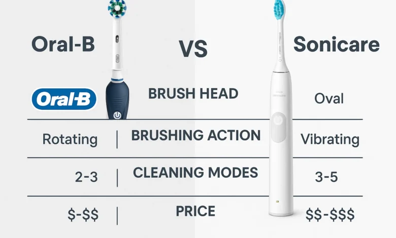 Oral B vs Sonicare Comparison shows a detailed look at both toothbrush brands side by side.