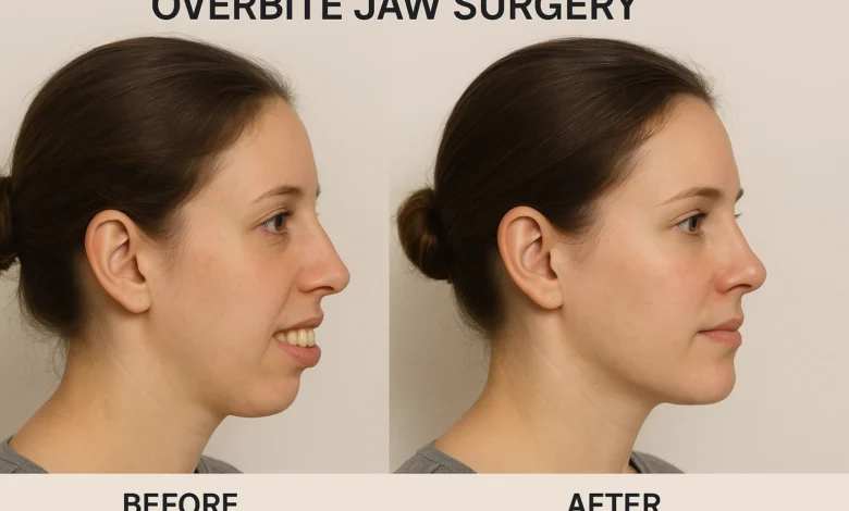 Overbite jaw surgery before after showing dramatic transformation in bite alignment and facial aesthetics.