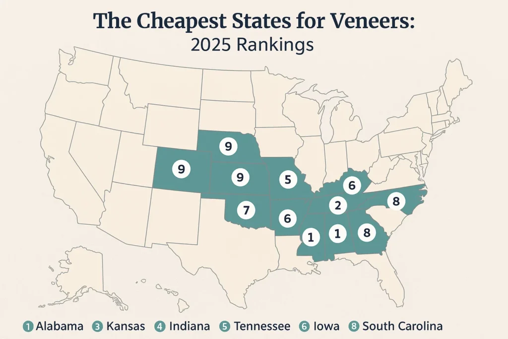 Top 2025 ranked cheapest states for veneers treatment across the USA