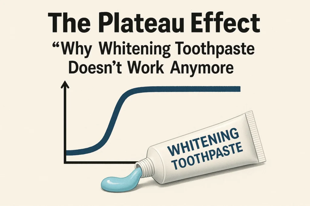 Before and after images showing whitening toothpaste's diminishing effectiveness over time